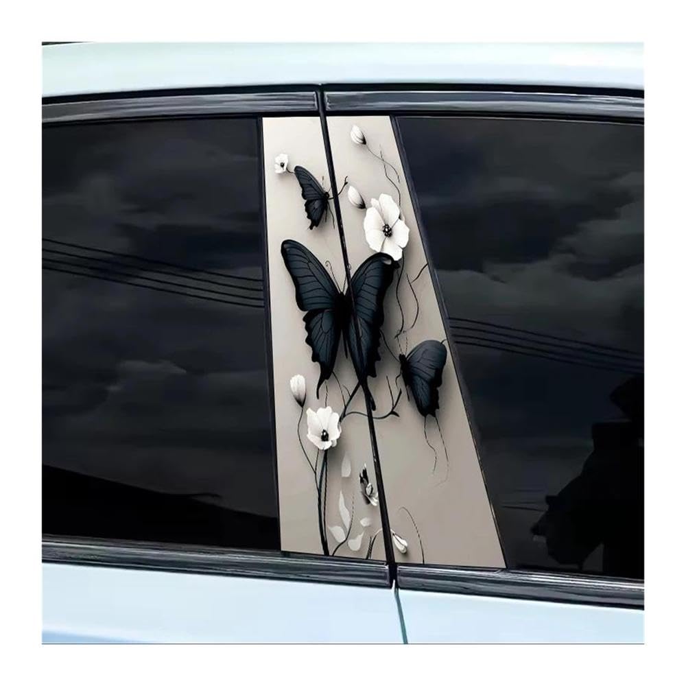 Body Parts 2pcs Car B-Pillar Stickers Butterflies Flowers Black Protective Film Car Center Pillar Decals