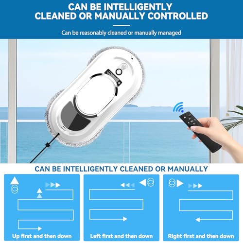 Fensterputzroboter, 5600Pa Fensterroboter Window Cleaning Robot, Intelligente Pfadplanung, mit Fernbedienung und 8 Tüchern, für Fenster innen und außen – Bild 3