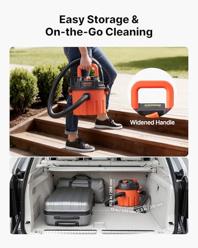 Image of VEVOR Dry Vacuum Cleaner, 2.6 Gallon 2.5 Peak HP Portable Shop Vac with 800W Input Power, Various Nozzles, 1.25in Diameter x 4ft Hose, 9.2ft Cord for Home, Garage, Jobsite, Workshop, Black Orange