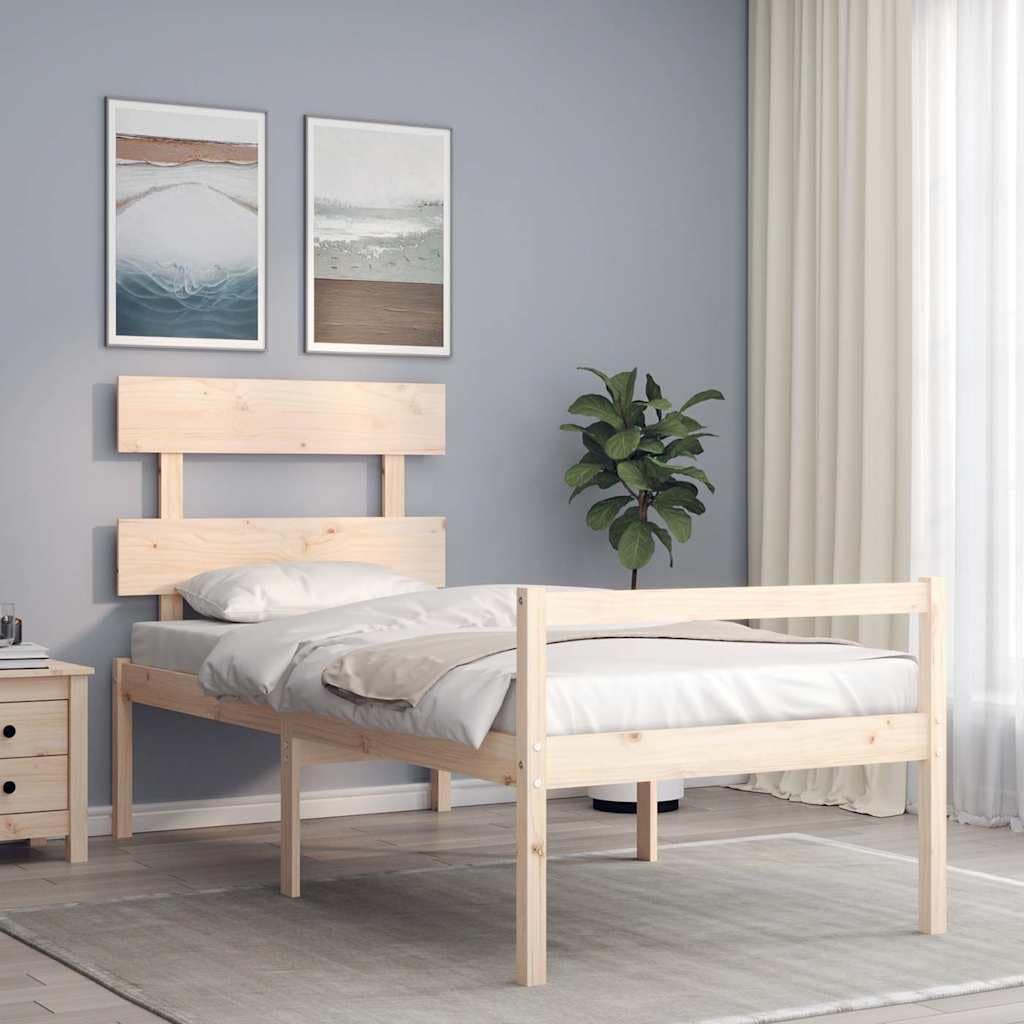 Massivholz Seniorengerecht Bett 90x190cm Braun | Seniorenbett mit Kopfteil Massivholz Kiefer 90x190 cm 45 cm Sitzhöhe Bettgestell mit Lattenrost Stauraum
