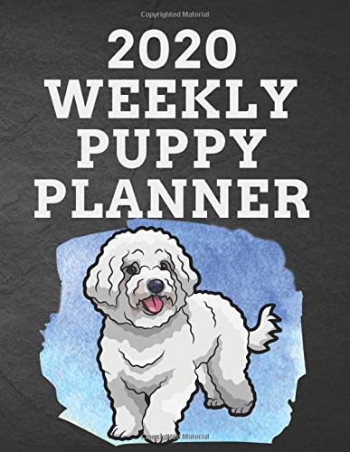 2020 WEEKLY PUPPY PLANNER: 8.5'x 11' 115 Page Bichon Frise Dog Lover Gift with Blue on Black Back Academic Year At A Glance Planner Calendar With ... Vertical Dated Pages Great for Bichon Fans