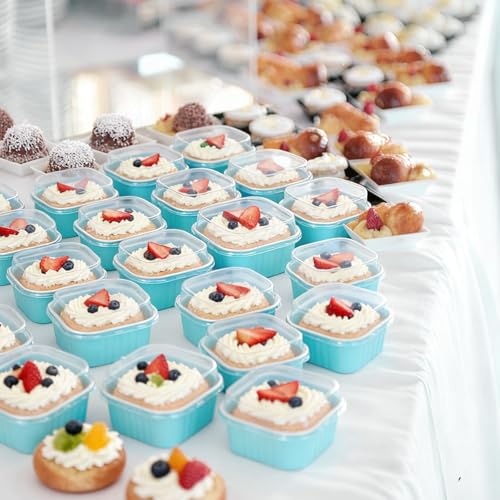 ylnurac 20 Pack 10oz Mini Cake Pans With Lids, Aluminum Foil Square Brownie Baking Cups,Disposable 4”x4” Large Cupcake Pan,Jumbo Muffin Tin Ramekins Holders-Blue by ylnurac - Used condition - Image 6