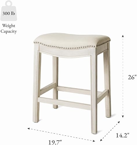 Miniatura 3 de Maven Lane Adrien Taburete de Mostrador sin Respaldo – Juego de 4 – 26 Pulgadas – Taburete Tipo Silla de Montar con Reposapiés – Marco de Madera