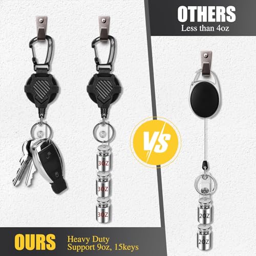 Image of Heavy Duty Retractable Keychain (1-Pack) | Carbon Fiber Badge Holder with 80cm Steel Wire Cord | Tactical Carabiner Clip for ID Cards & Bike Keys (Black)