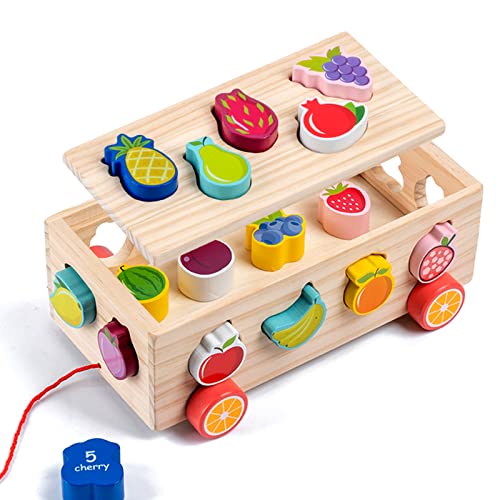Huobi Wooden Stacking Blocks Toy,Hammering Pounding Toys Colorful Activity Fruits Learning Toys For 3+ Years Old Toddlers, Number Sorting Maze & Stacking Toys Educational Gifts For Baby #TOP23