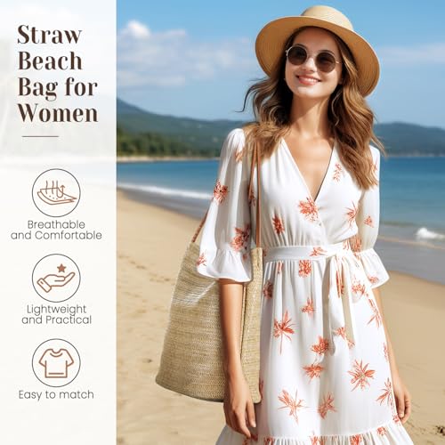 Image of Tavaleu Straw Beach Bags for Women, Tote Handbag Shoulder Bag for Women, Beach Straw Purse Buckets Summer Fashion Hobo Bags