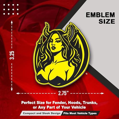 Image of Succubus Emblem, Devil Girl Demon Goddess 3D Badge, Dark Gothic Lilith Style Auto, Custom 3D Exterior Automotive Accessories, Universal Fit for Car, Truck, SUV (Set of 2) (Yellow)