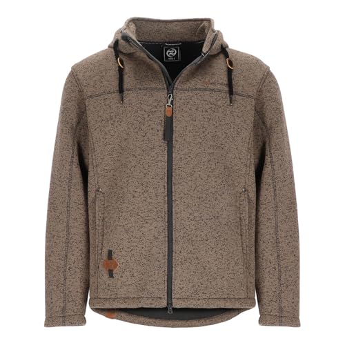 Dry Fashion Herren Wollfleece-Jacke Helgoland mit Kapuze - Windabweisende Fleecejacke in sportiver Form in Schlamm Melange Größe 6XL