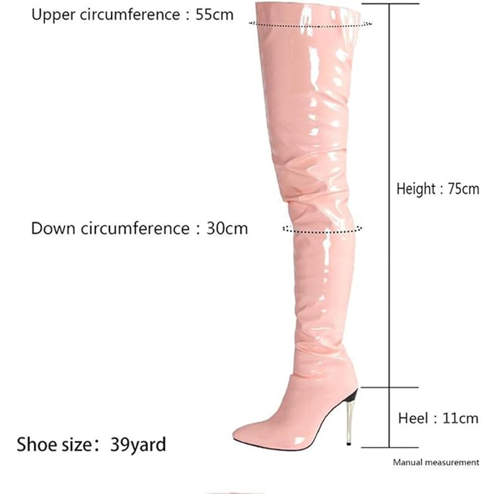 Overknee-Stiefel für Damen in Übergröße, Kunst-PU Tanzschuhe mit Seitlichem Reißverschluss