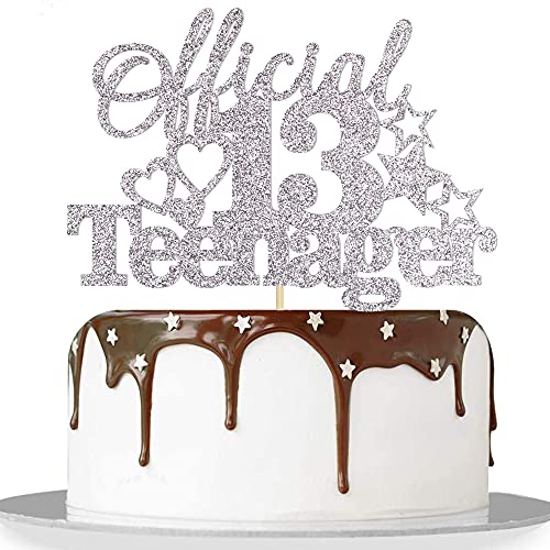 Image of FestikoOfficial 13 Teenager Birthday Cake Topper 13th Birthday Cake Topper Glitter Happy Birthday Cake Decoration (Silver)
