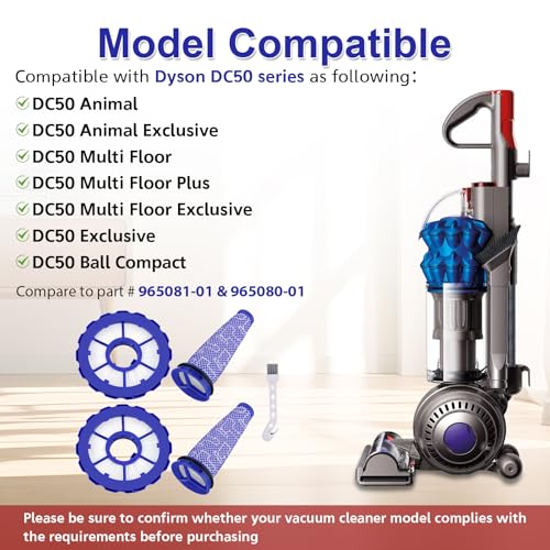 Image of DC50 Filter Replacement Compatible with Dyson DC50 Animal Multi Floor Complete Vacuum, Replace Part # 965081-01 & 965080-01, Kit include 2 Pre-Motor, 2 HEPA Post-Motor Filters and 1 Cleaning Tool