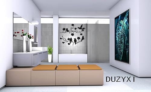 Miniatura 6 de DUZYXI Escultura de decoración de pared de pájaro de metal, 2 piezas de silueta de pájaros de metal, flores de hojas negras, estilo clásico para