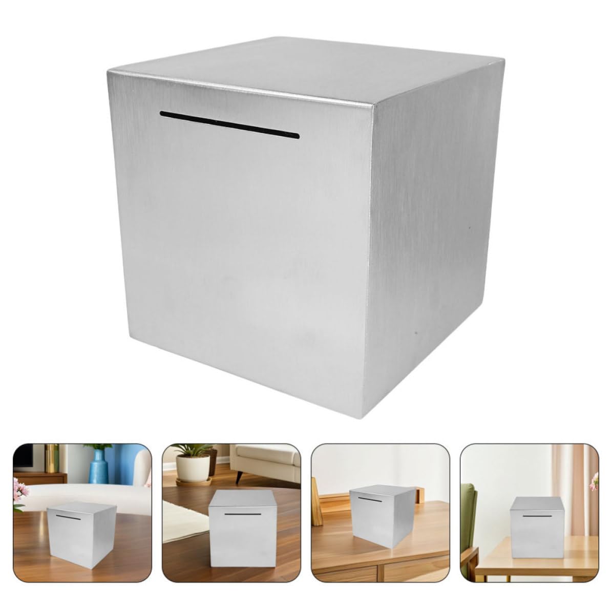 Tirelire Coffre-fort Acier Inoxydable 20x20x20 Cm, Boîte Métallique à Usage Domestique avec Esthétique Moderne, Conteneur à Économie d'argent Non Ouvrable