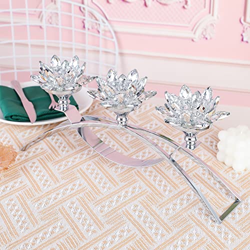 Soetai 3 Arms Crystal Candle Holders For Tea-Light Pillar Candle, Crystal Lotus Candle Holder For Dinning Table Home Decor Stf001 (Silver) #TOP5