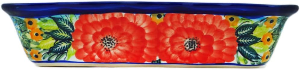 Polmedia Polish Pottery Rectangular Baker UNIKAT - Garden Heaven Pattern Handmade in Boleslawiec Poland by Ceramika Bona + Certificate of Authenticity