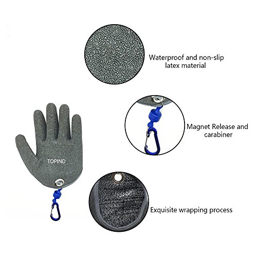 TOPIND Fishing Glove Anti-Cut Waterproof Woven Polyethylene and Latex Yarn, Magnetic Tie System - M/L/XL, Grey, L right hand - Image 3