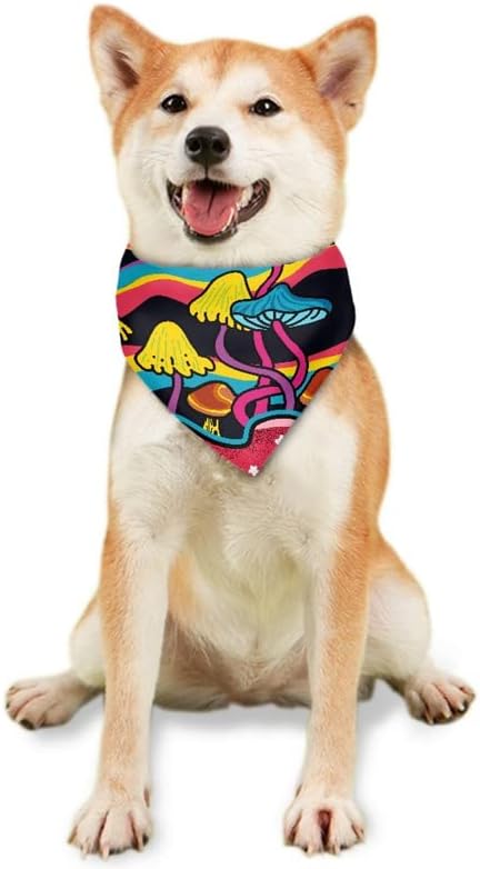 Miniatura 2 de Howilath Pañuelo de perro de hongos abstractos de dibujos animados arco iris, bufanda triangular de algodón para perros para mascotas, cachorros,