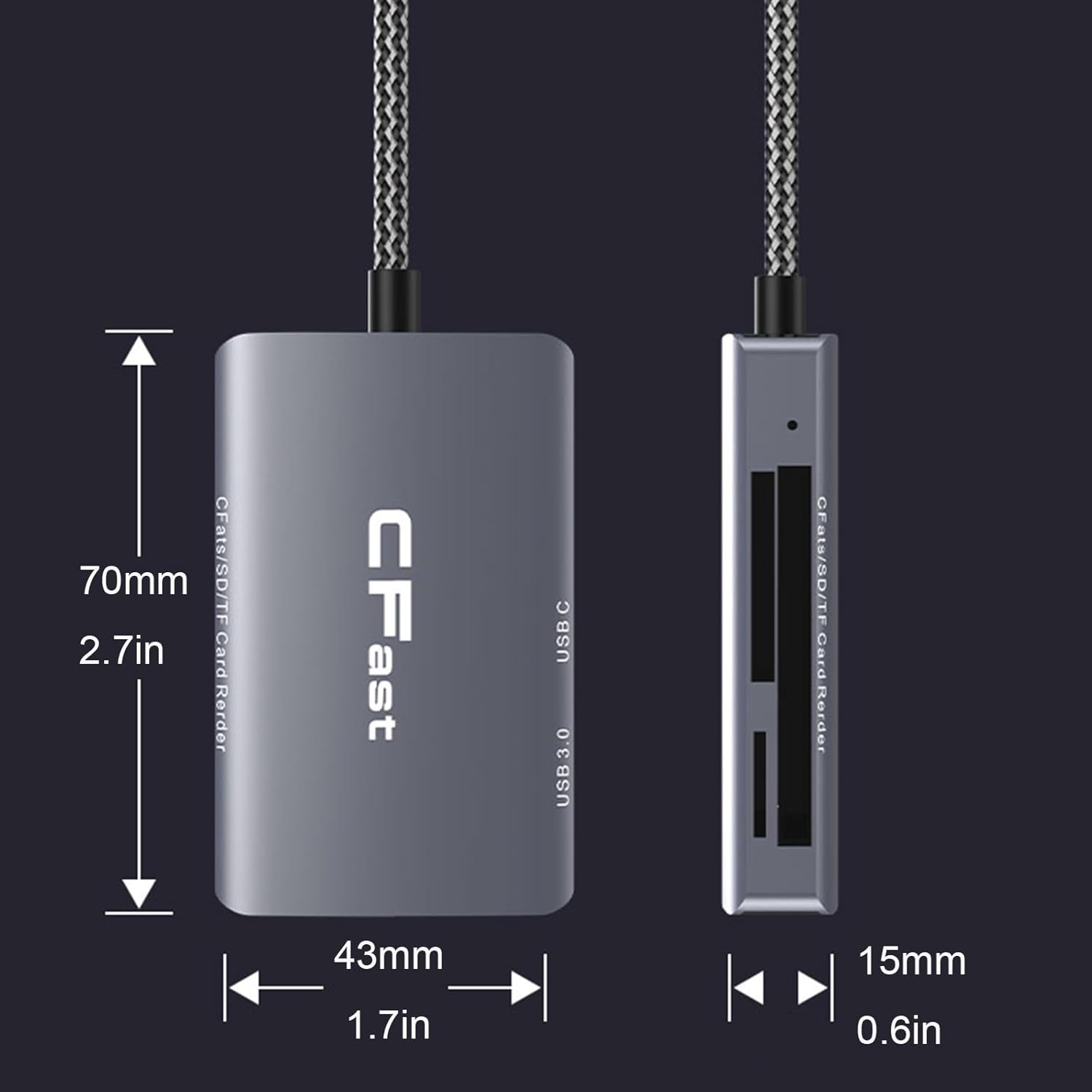 CFast Card Reader, 5 in 2 CFast 2.0 SD/TF Memory Card Reader, 5Gbps PD/USB 3.2 Gen 1 Adapter with USB C/USB A Cable Compatible with Windows/Mac/Linux/Android (5 in 2)