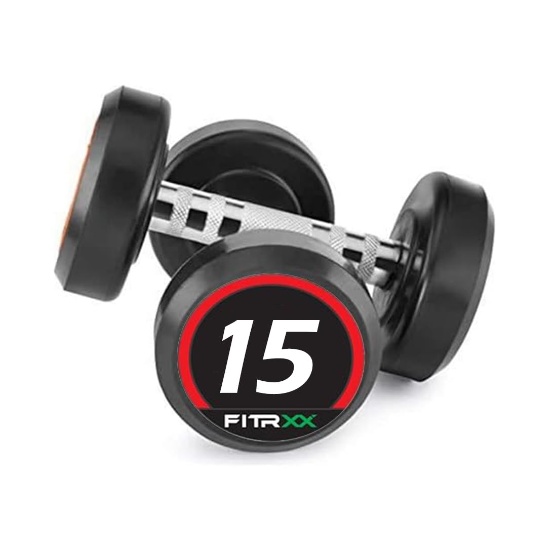 FITRXX Pair of 15kg Rubber Coated Round Bouncer Dumbbells for Men & Women | Premium Cast Iron Dumbbell Set for Home & Gym | Full Body, Strength & Fitness Training | Set of 2 (15kg Each)