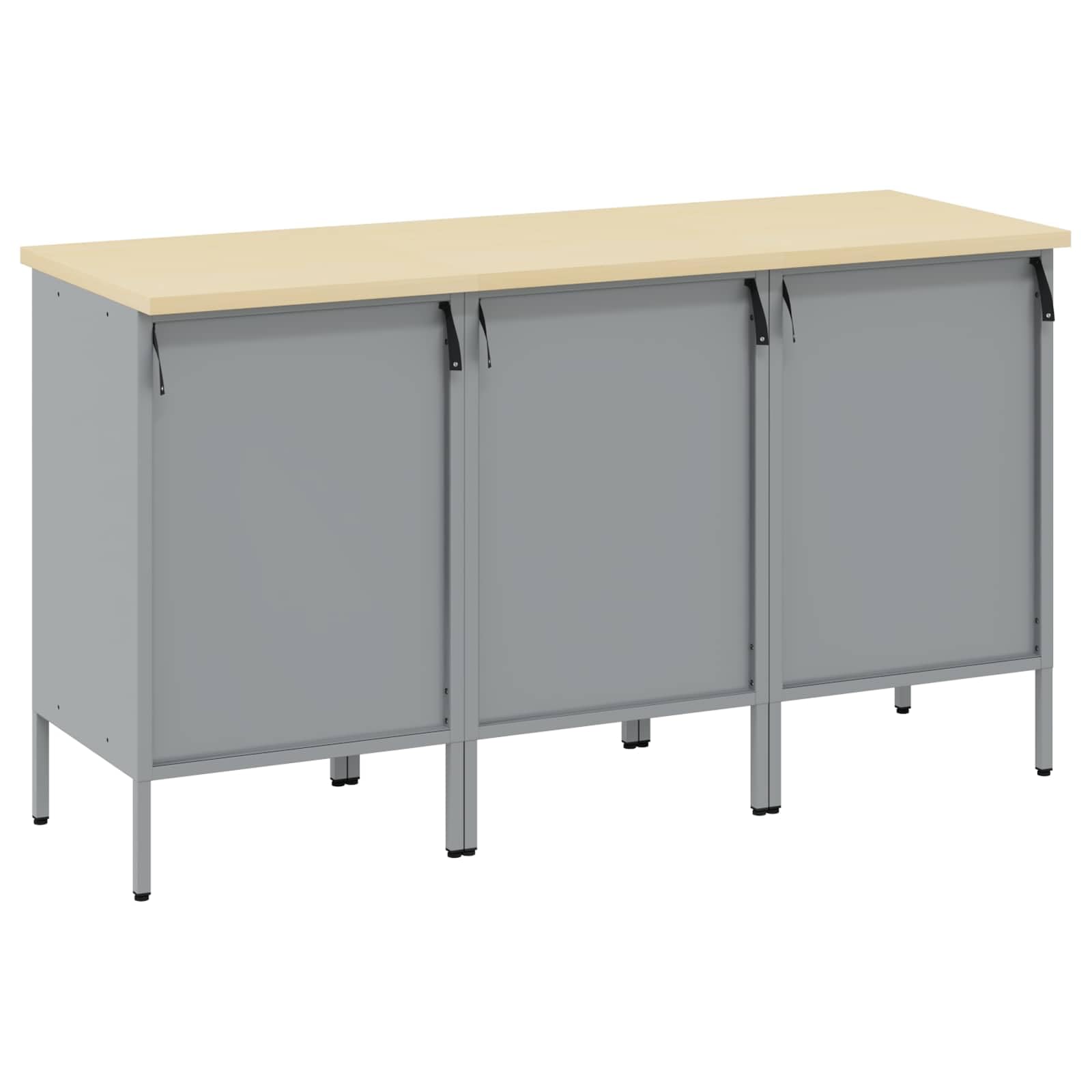 Banco da lavoro moderno con cassetti, 3 pezzi, rosso e grigio, 75 x 45 x 85 cm, in legno e acciaio, robusto banco da lavoro per officina, stile loft industriale, versatile