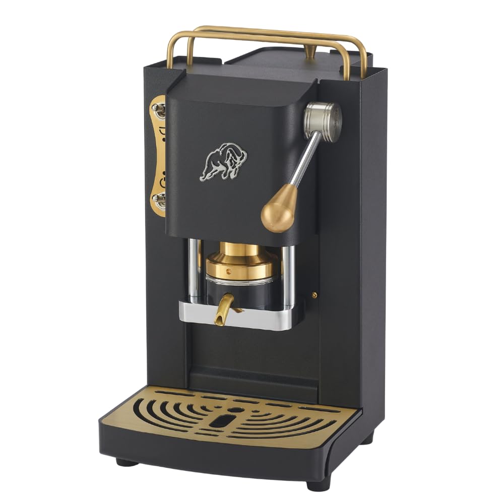 FABER COFFEE MACHINES | 3.0 PRO ESSENTIAL | Macchina Caffè ESE 44mm Compatta con, Tanica in Vetro, Portacialda Estraibile e Pressacialda Ottone Regolabile (Black, OTTONE)