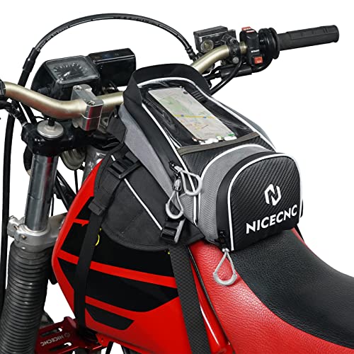 NICECNC Bolsa magnética para tanque de motocicleta, 6 ímãs e 5 alças reforçadas, bolsa de telefone de 6,7 polegadas para a maioria das motocicletas Adventure Dual Sport, cinza