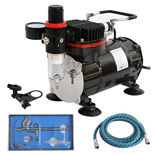 F2C TC-802K Pro Air Compressor W/Airbrush Kit Dual Multi-Purpose Action Airbrushing System