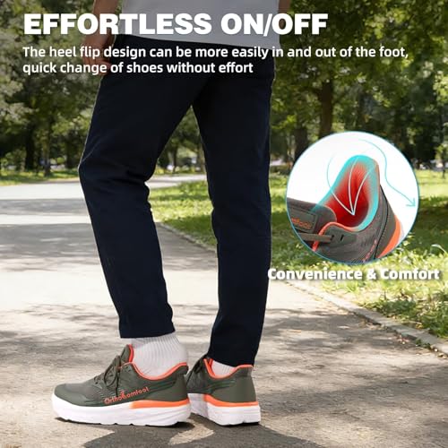 Men's Orthopedic Diabetic Wide Slip On Tennis Shoes: Supportive Plantar Fasciitis Orthotic Composite Toe High Instep Sneakers, Casual Indoor Hammer Toes Lightweight Walking Shoes Green Size 11.5 by OrthoComfoot - Used condition - Image 3