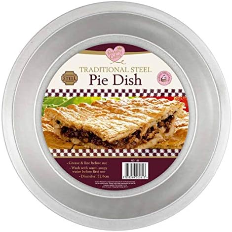 Queen of Cakes Pie Dish Traditional Steel Bakeware 8.5 Inches, Silver, QC1150