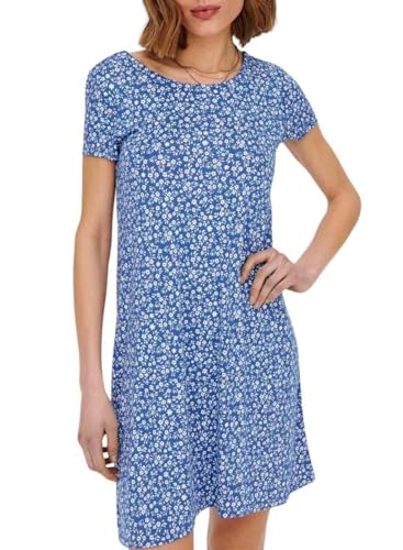Only Onlbera Back Lace Up S/S Dress Jrs Noos Vestido, Strong Blue/Aop:White Flowers, M Mujer