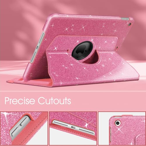 Image of Fintie Rotating Case for iPad 9th Generation (2021) / 8th Generation (2020) / 7th Gen (2019) 10.2 Inch - 360 Degree Rotating Stand Cover with Pencil Holder, Auto Wake Sleep, Glittering Pink