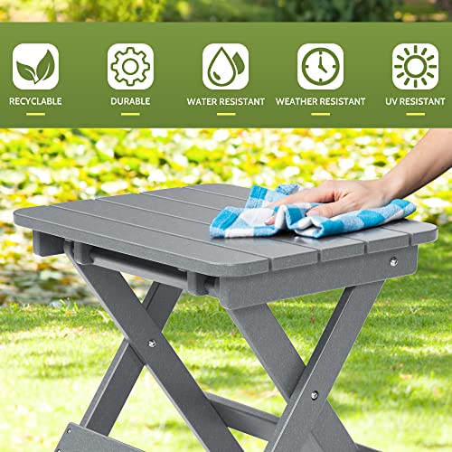 Torva Outdoor Adirondack Foldable Side Table,Patio End Table For Poolside Garden, Weather Resistant Coffee Table -Plastic High-Density Pe（Gray Color-Floldable #TOP4