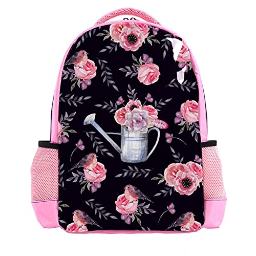 Sac à dos d'écolier pour garçon cartable noir imprimé floral rose