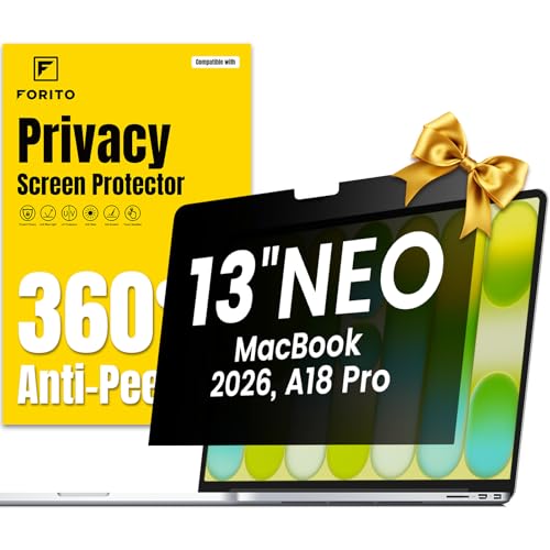 F FORITO 360 Privacy Screen Protector Compatible with 2026 MacBook Neo 13 inch A18 Pro Chip A3404 - Anti Blue Light Anti Glare and Scratch Resistant Laptop Privacy Screen Shield