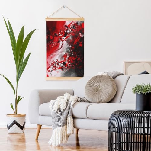 Œuvre d'art prête à accrocher tableau abstrait rouge pour grand mur vide