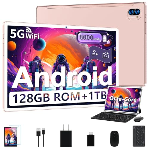 Image of JUSYEA Tablet Android Tablets 10 inch with 128GB ROM Octa-Core (2TB TF) | WiFi 5G | FHD | BT5.0 | GPS | 8000mAh | 8+5MP | Metal Body, Tablet with Keyboard, Mouse, Gold