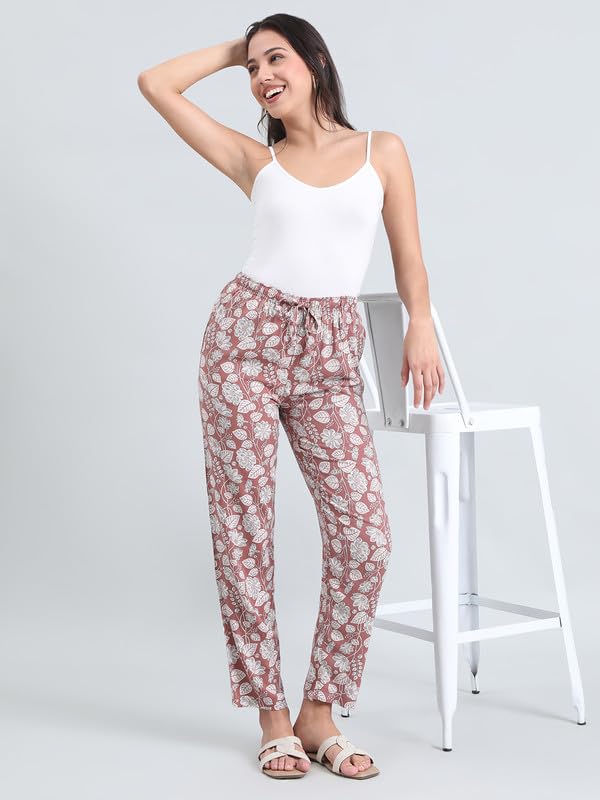 Image of GO COLORS Women Printed Woven Viscose Mid Rise Lounge Pants