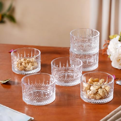 Image of Nestasia Glass Bowl Set of 6 - 220ml Transparent Katori for Kitchen & Dinner, Microwave Safe Snack & Dessert Bowls with Gift Box, Perfect for Gifting