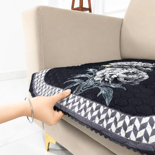 Image of Homerz 'Brooklyn Series' Premium Sofa Cover | Quilted Floral Design | Non-Slip Washable Sofa Protector | Soft Anti Slip Fabric (Ny Grey, 1 Seater, Only Seat Cover)