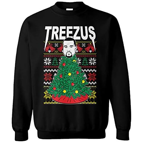 Haase Unlimited Treezus - Kanye Tree Ugly Christmas Unisex Crewneck Sweatshirt - Black - Medium Cover