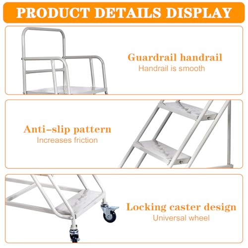 Image of 4 Step Rolling Ladder - Mobile Rolling Stairs with Wheels, Heavy Duty Industrial Safety Non-Slip Metal Rolling Ladders, 880lbs Capacity, for Warehouse, Garage, Supermarket