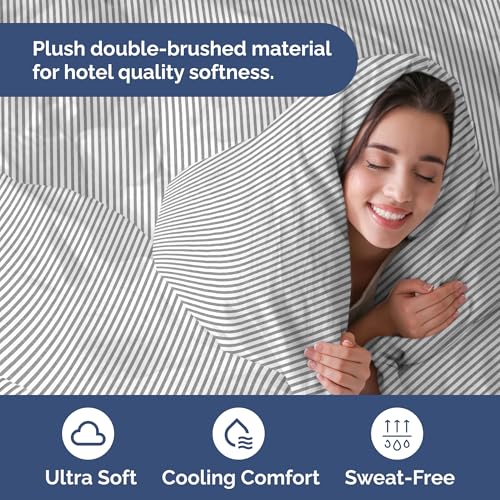 Image of Duvet Cover King Size Set - Extra Soft King Duvet Cover 104 inch x 90 inch with 2 Pillow Shams for Women, Men, Kids & Teens - Hotel Luxury w / Zipper Closures & Ties - Comfy, Cozy & Breathable (Grey Stripes)