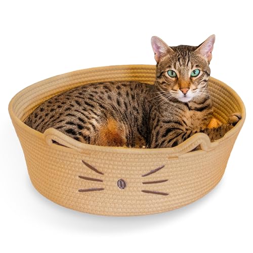 Catstages Bed & Basket Retreat 2-in-1 Cat Bed with Removable Cushion, Plush, Cotton Rope, Tan