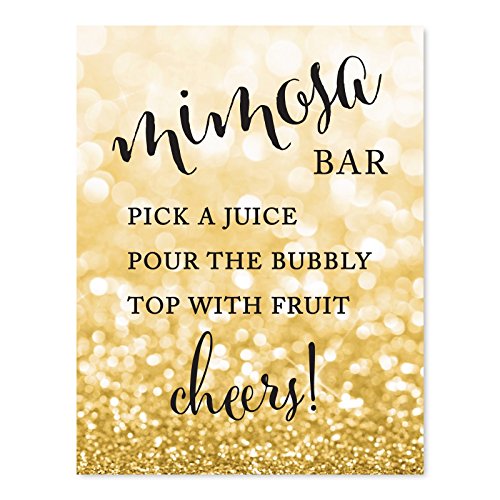 Andaz Press Wedding Party Signs, Glitzy Gold Glitter, 8.5x11-inch, Build Your Own Mimosa Sign Pick a Juice, Pour the Bubbly Champagne, Top with Fruit Cheers! Dessert Table Sign, 1-Pack