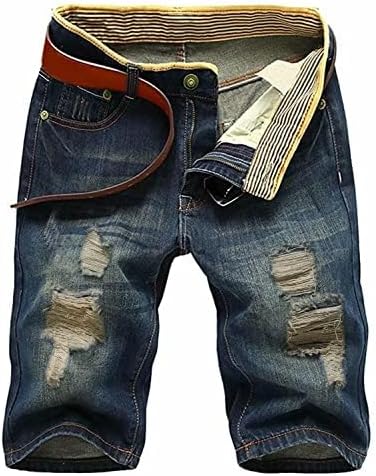 QZH.DUAO Mens Jean Shorts Summer Ripped Distressed Denim Shorts, Navy, 34
