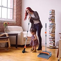kelamayi Upgrade Broom and Dustpan Set, Self-Cleaning with Dustpan Teeth, Indoor&Outdoor Sweeping, Ideal for Dog Cat Pets Home Use, Stand Up Broom and Dustpan (Gray&Orange) — image 7