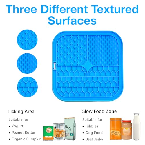 Image of Licking Mat for Dogs and Cats | Premium Lick Mat Suction Cups | Anxiety and Boredom Relief | Slow Feeding Mat Puzzle Toy | Food Grade Silicone Distraction Toy (Blue)