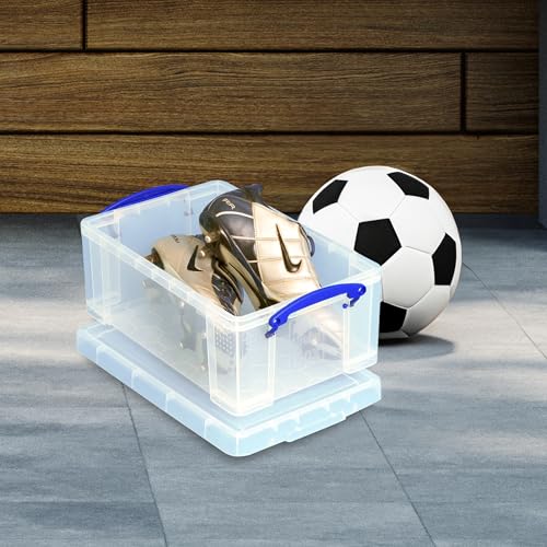 Image of Really Useful Box 9 Liter Plastic Stackable Storage Container with Snap Lid & Built-in Clip Lock Handles for Home or Office Organization, Clear