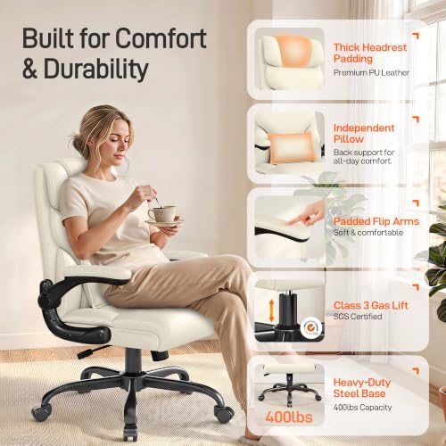 Image of Office Chair, Executive Mid-Back Computer Desk Chair with Flip-up Armrests