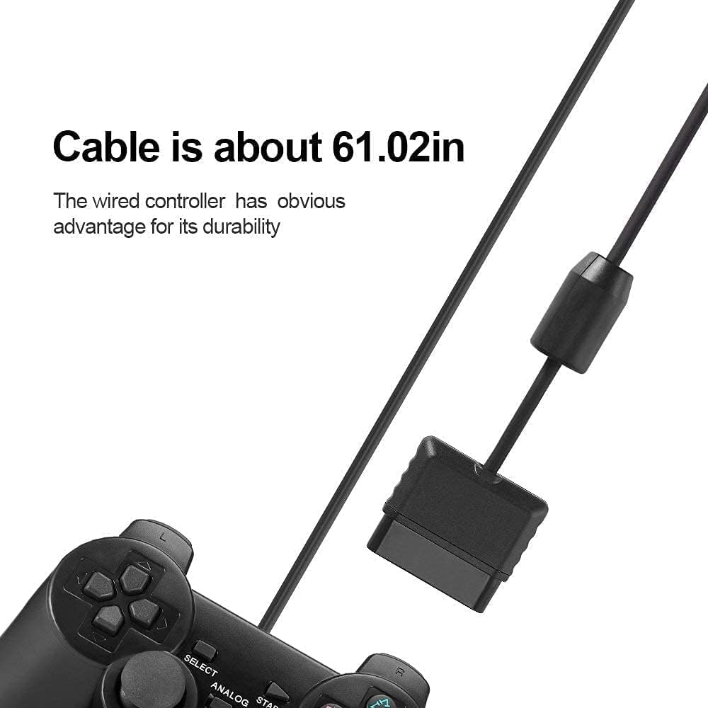 Poulep Wired Controller Compatible for PS2 Console, Double Vibration, 1.65M Cable Remote Gamepad (Black and ClearPurple)